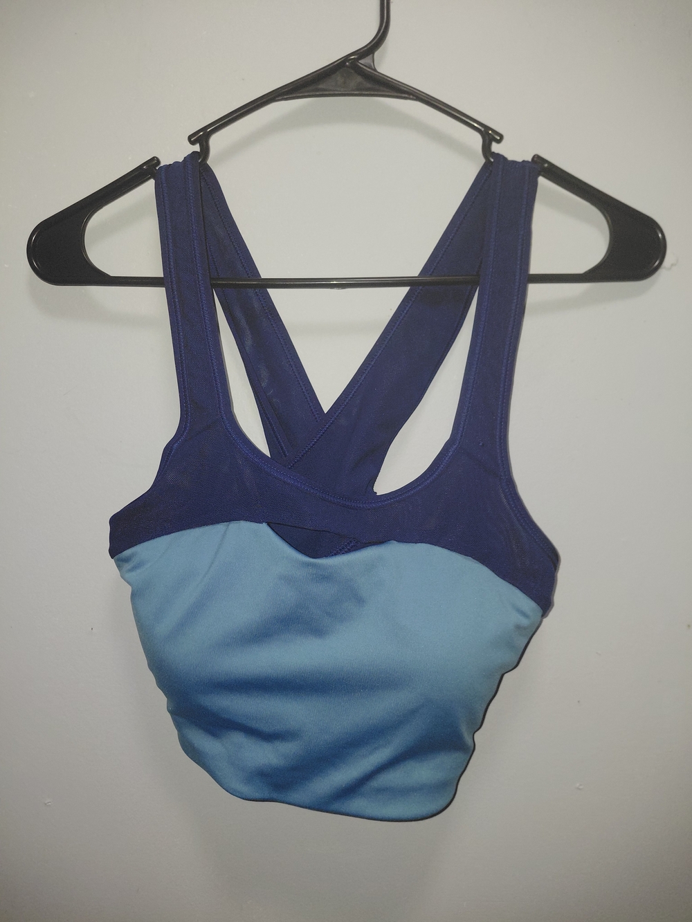 Nike Navy and Light Blue Cross-Back Sports Bra Large